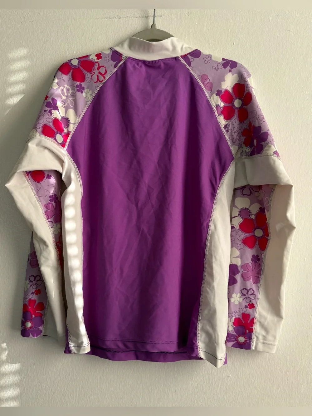 Girls' Purple Floral Long-Sleeve Rashguard Swim Top 11/12